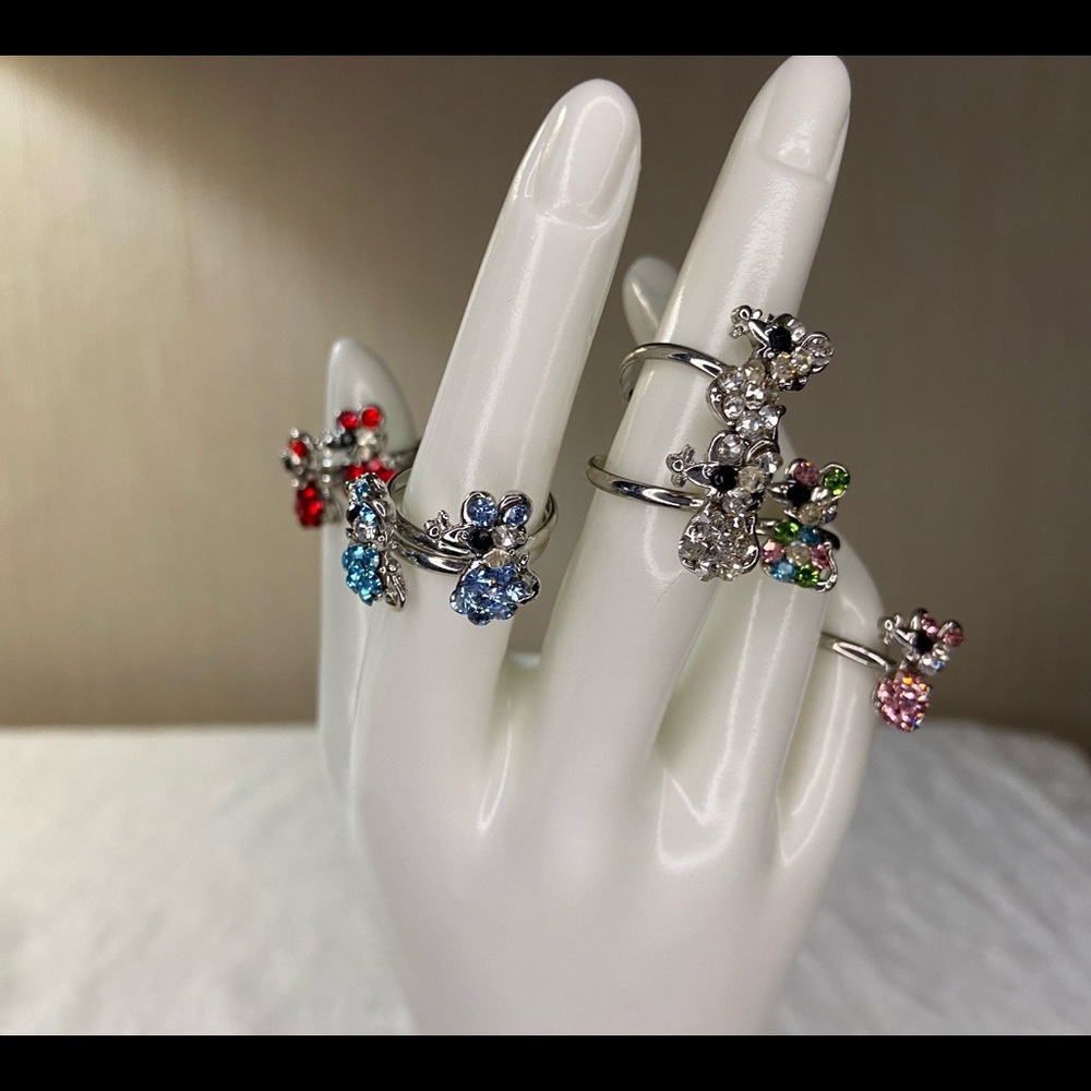 Crystal Silver Mouse Rings Adjustable